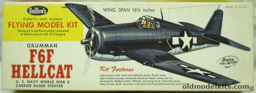 Guillows 1/32 Grumman F6F Hellcat - 16 inch Wingspan Flying Balsa Aircraft, 503 plastic model kit